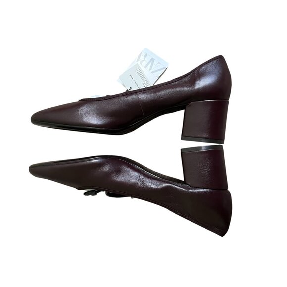 Zara Leather Burgundy Red Pumps Mary Jane Style Size 9 Block Heel, Buckled Strap - Picture 8 of 9